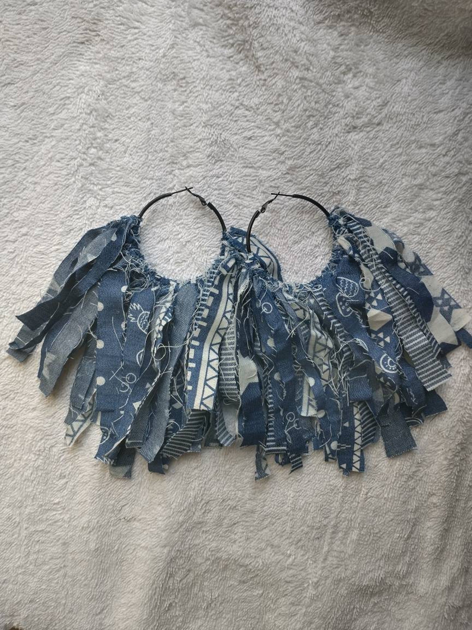 Denim Fabrics Hoop Earring Fabric Earring Shredded Earrings Etsy