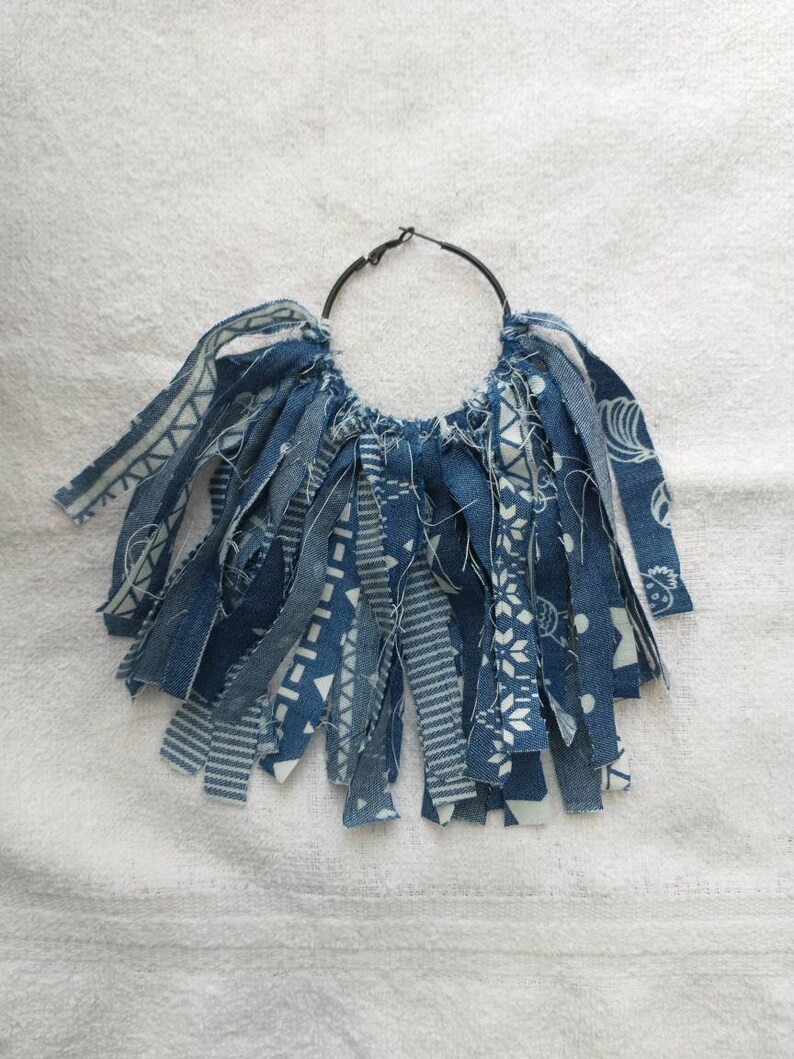 Denim Fabrics Hoop Earring Fabric Earring Shredded Earrings Etsy