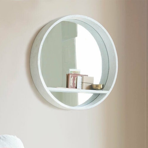 White Round Mirror With Shelf Wall Mounted Porthole Bathroom Etsy UK