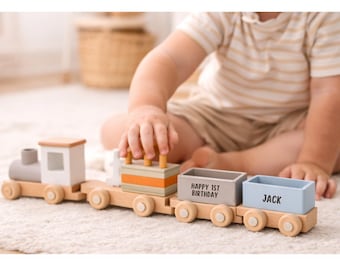 Tren de cumpleaños personalizado, juguete de madera para bebé niño, regalo para niño pequeño, regalo para sobrino, regalo para nieto