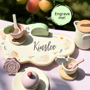 Personalized wooden tea set one year old girl gift 1 year old gift first birthday toy tea set for toddler