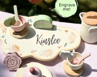 Personalized wooden tea set one year old girl gift 1 year old gift first birthday toy tea set for toddler