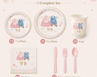 Cheotdol Korean First Birthday Party Tableware Set Doljanchi Party Supplies Korean Baby Birthday Party Decorations