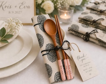 Customized Chopstick and Spoon Korean Style Utensils Asian Wedding Favor Personalized Wooden Chopstick Gift for Newlywed Housewarming Gift
