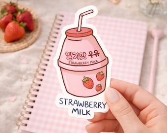 Pegatina troquelada de leche de fresa coreana, linda pegatina coreana, calcomanía kawaii