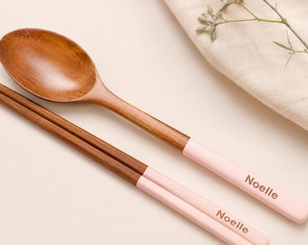 Customized Utensils Set Korean Chopstick and Spoon Cutlery Personalized Wooden Chopstick Gift for Newlywed Housewarming Gift K-food