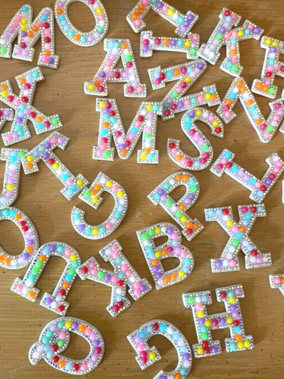 DIY Letter Patch Colorful Rhinestone Iron On Letter Patch for Bag Clothes Patch Rainbow Letter Patch Colorful Bead Letter Iron-On Applique