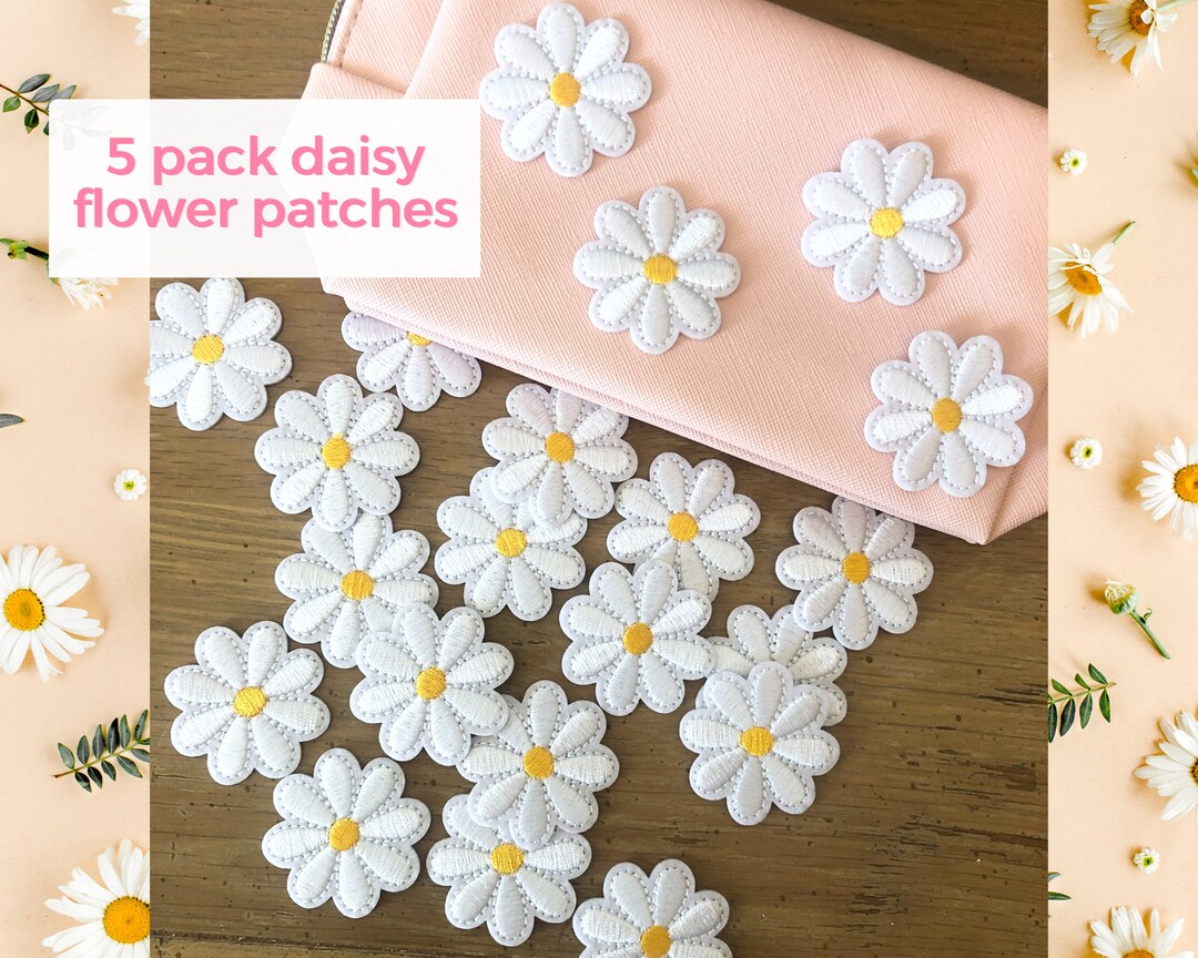 Daisy Iron on Patch Set of 5 Daisy Embroidery Patch Flower Patch Iron