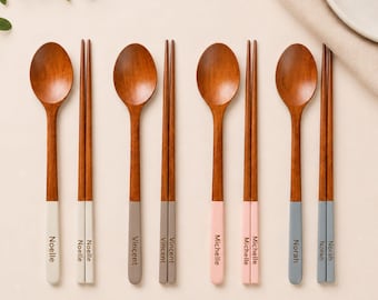 Customized Utensils Set Korean Chopstick and Spoon Cutlery Personalized Wooden Chopstick Gift for Newlywed Housewarming Gift K-food