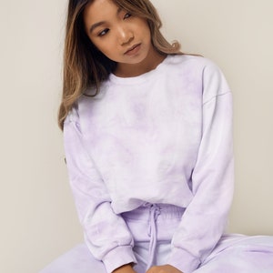 Lavender Pastel Purple Tie Dye Sweats Jogger and Sweatshirt Crew Neck Set Womens Matching Loungewear image 6