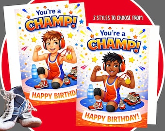 Wrestling Birthday Card, Printable Wrestler Birthday Card for Kids