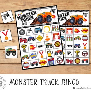 Monstertruck-Geburtstagsparty, Monstertruck-Bingospiel, LKW-Aktivitäten für Kinder, Kindermonstertruck druckbar, LKW-Geburtstagsfeier Spiel