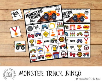 Monster Truck Birthday Party, Monster Truck Bingo Game, Truck Activities for Kids, Kids Monster Truck Printable, Truck Birthday Party Game