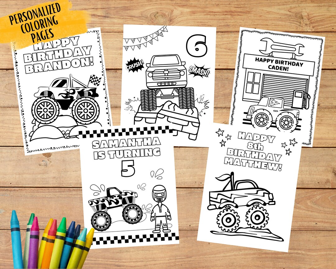 Personalized Monster Truck Coloring Pages, Monster Truck Birthday Party ...