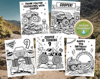 Monster Truck Birthday Coloring Pages, Personalized Party Favor