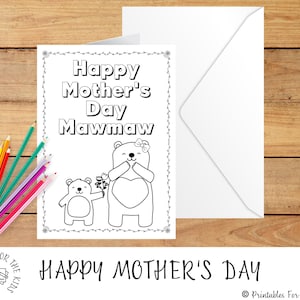 Happy Mother's Day Card, Mawmaw Moederdag afdrukbare kaart, Happy Mother's Day Mawmaw, kinderkleurkaart voor Mawmaw