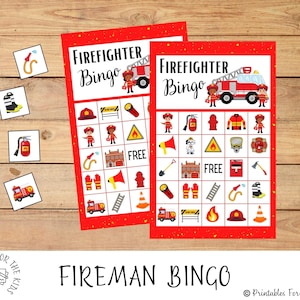 Festa dei pompieri, Festa dei pompieri stampabile, Attività dei vigili del fuoco, Compleanno del pompiere, Carte di bingo di compleanno, Gioco di società stampabile, Gioco di compleanno