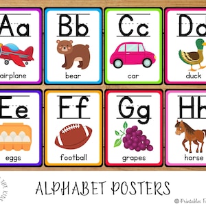 Carteles del alfabeto, carteles educativos imprimibles, pancarta del alfabeto, carteles de aprendizaje en el aula, carteles imprimibles de fonética, tarjetas didácticas del alfabeto