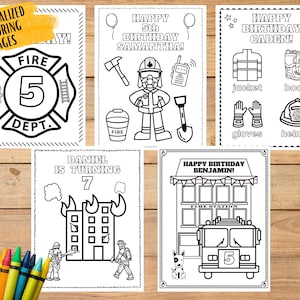 Personalized Fireman Birthday Coloring Pages: Firefighter Party Activity Printable