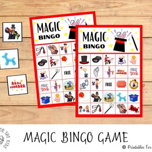 Cumpleaños Mágico, Suministros para Fiestas de Cumpleaños Mágicos, Juego de Fiesta Imprimible, Bingo de Fiesta Mágica, Actividades para Fiestas Infantiles, Tarjetas de Bingo Mágico Abracadabra