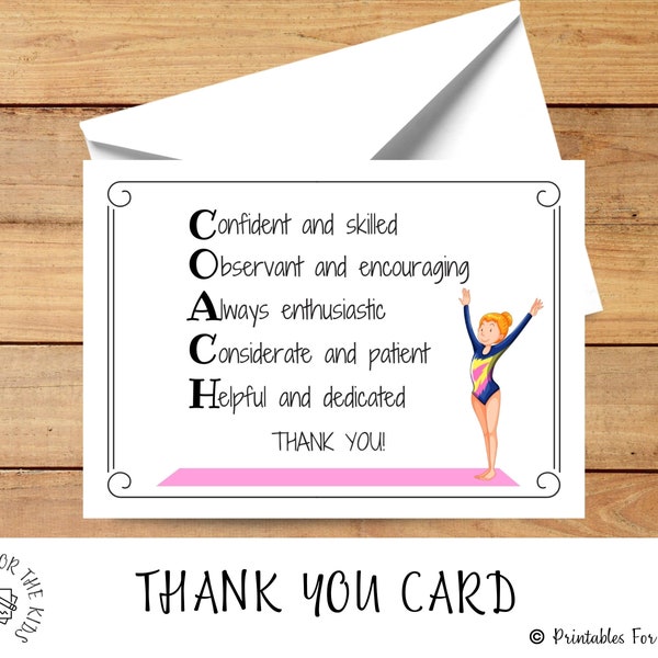 Gymnastic Coach Card, Thank You Coach Card, Gymnastics Team Thank You, Coach Appreciation