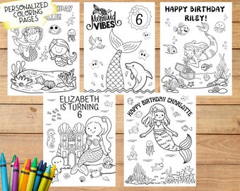 Páginas para colorir de aniversário de sereia, lembrancinhas de festa personalizadas para imprimir