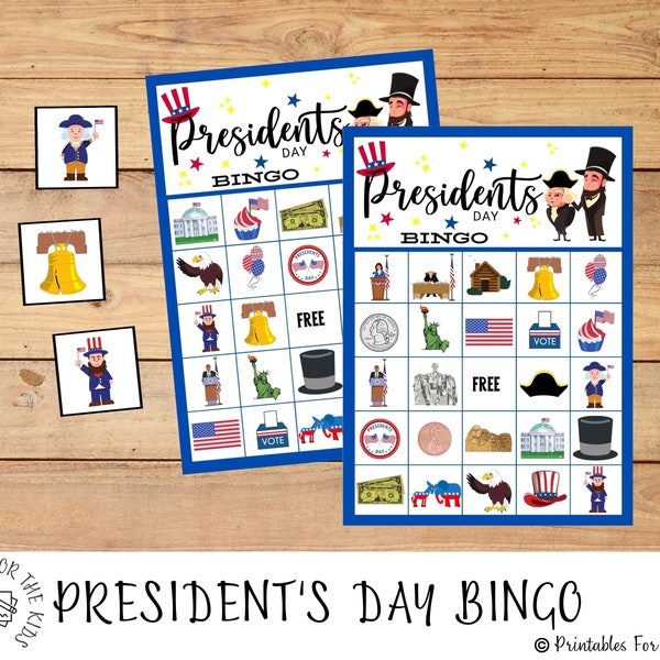 President's Day, Printable President's Day Activity, President's Day Bingo Game, Kids Bingo Cards, George Washington, Abraham Lincoln