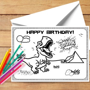 Dinosaur Birthday Coloring Card, Happy Birthday Coloring Card, Dinosaur Coloring Sheet, Dino Party Printable, Kids Dinosaur Birthday Card