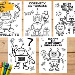 Robot Coloring Pages, Robot Party Favor, Printable Personalized Robot Birthday Coloring Sheets, Robot Party Theme, Kids Robot Party Activity