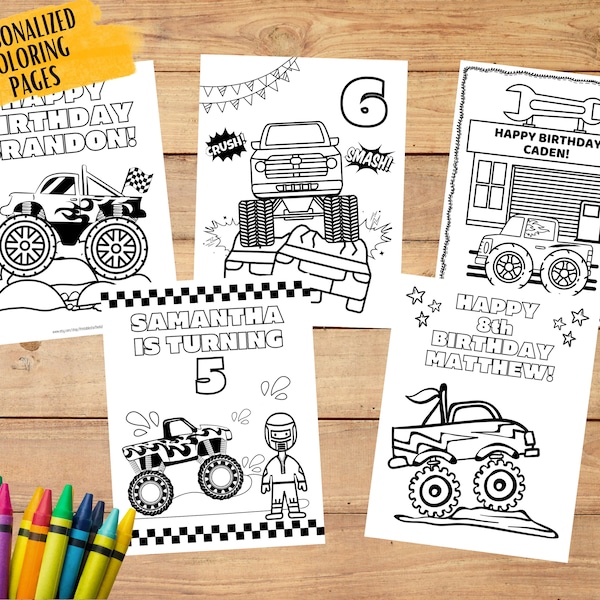 Personalized Monster Truck Coloring Pages, Monster Truck Birthday Party Favor, Monster Truck Birthday Activities, Personalized Coloring Page