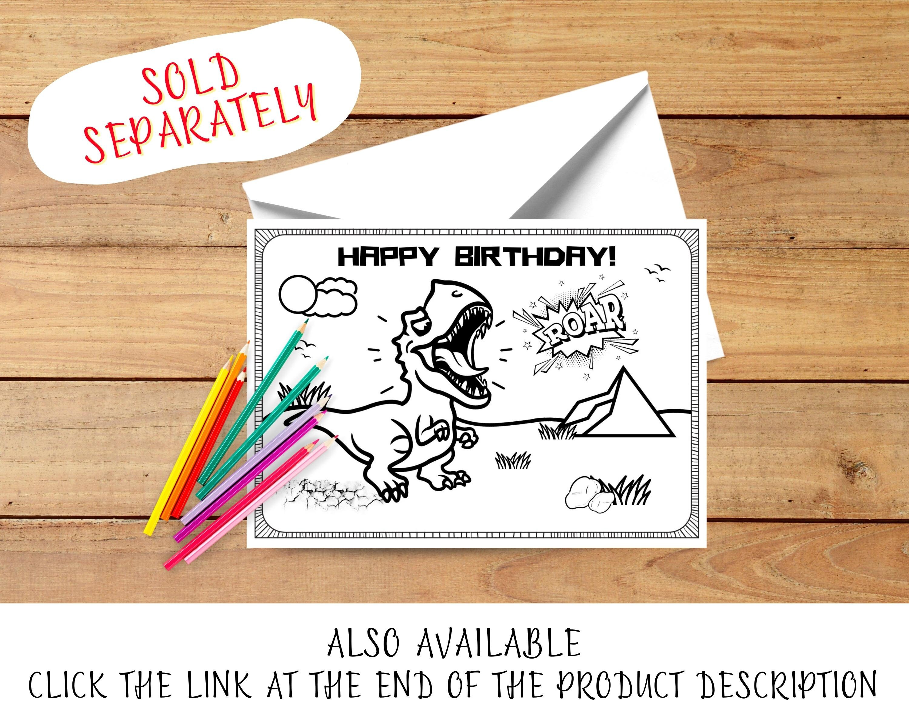 Dinosaur Birthday Card, Printable Dinosaur Card, Dinosaur Coloring ...