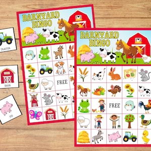 Farm Animal Bingo Game: Barnyard Birthday Party Printable Activity