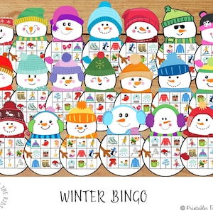 Winter Game Snowman Bingo Printable, Kids Winter Activity, Winter Games for Kids, Preschool Winter Printable