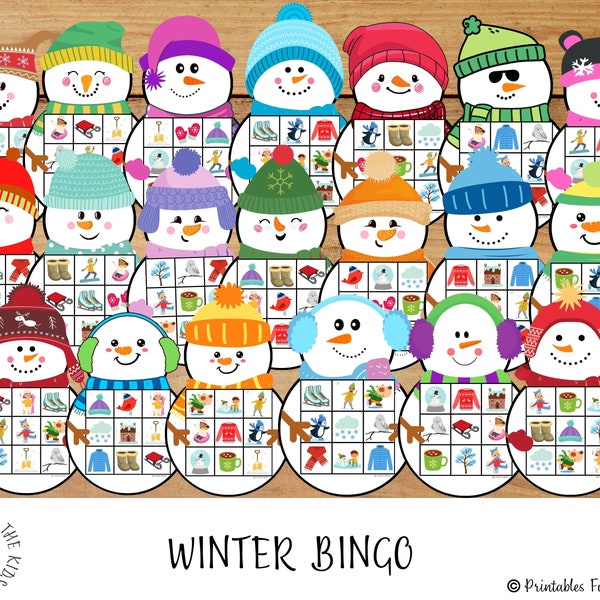 Winter Game Snowman Bingo Printable, Kids Winter Activity, Winter Games for Kids, Preschool Winter Printable