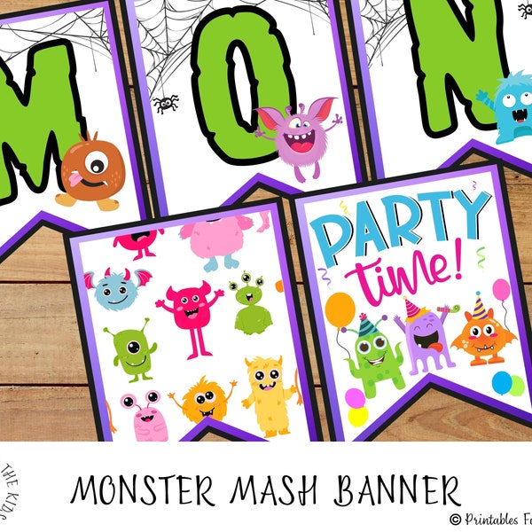 Monster Mash Party Banner, Halloween Party Decor, Monster Party Printable, Monster Mash Decorations, Halloween Banner, Monster Birthday