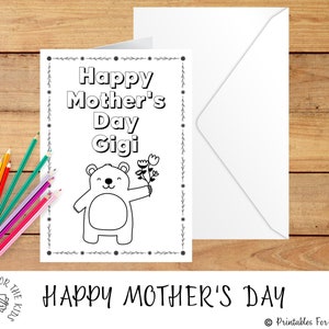 Mother's Day Card, Gigi Mother's Day Card, Mothers Day Coloring Page, Happy Mother's Day Card for Gigi, Mother's Day Activity