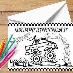 Carte Monster Truck, carte d'anniversaire Monster Truck, carte imprimable joyeux anniversaire, carte imprimable fête Monster Truck, carte d'anniversaire de camion