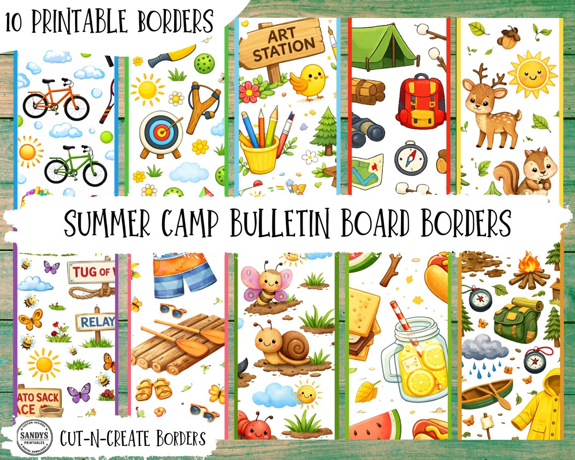 Summer Bulletin Board Borders, Camp Nature Inspired Classroom Decor ...