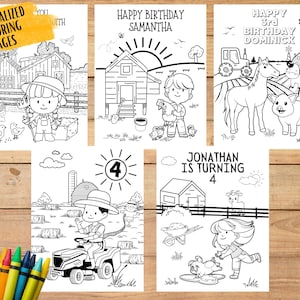 Personalized Farm Birthday Coloring Pages: Farm Theme Party Activity Printable