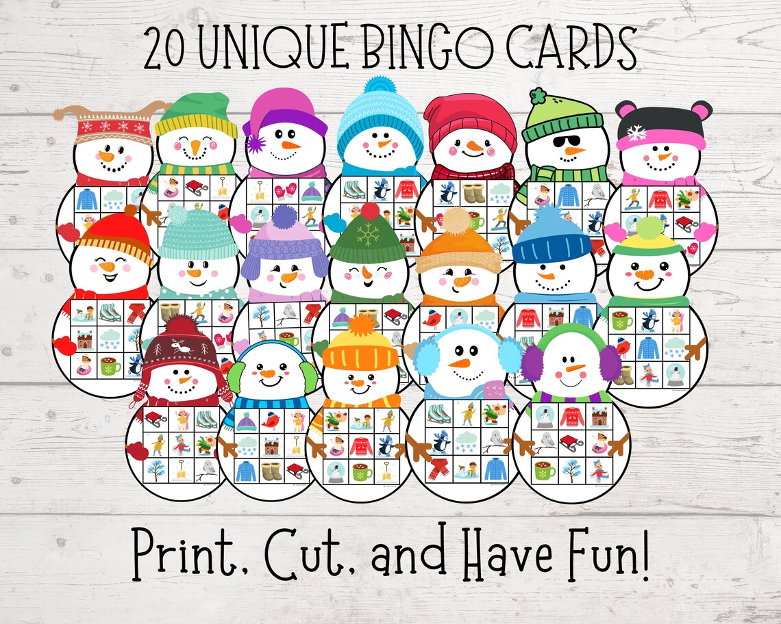 Winter Game Snowman Bingo Printable Kids Winter Activity - Etsy