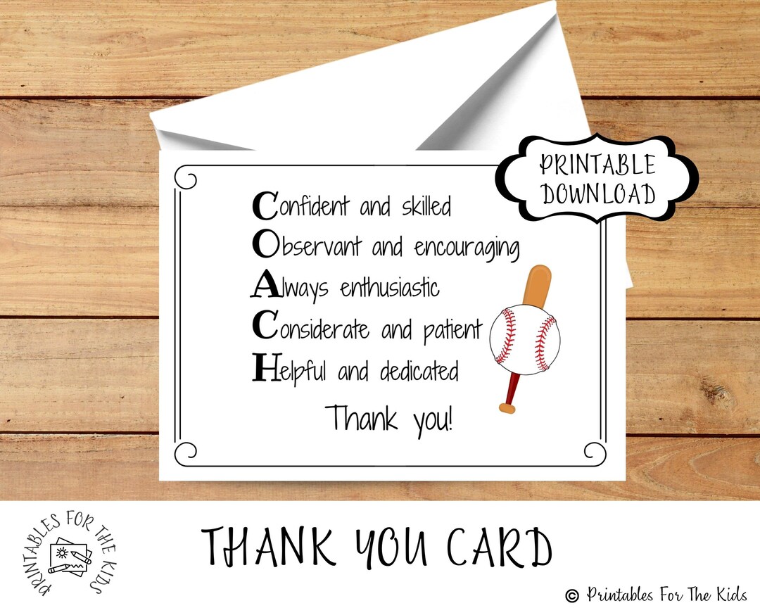Baseball Thank You Card for Coach Baseball Coach Appreciation - Etsy