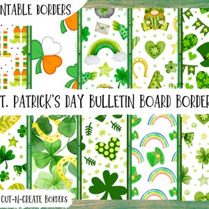 St. Patrick&#39;s Day Bulletin Board Border: Shamrock Rainbow Classroom Decor