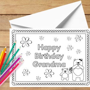 Tarjeta de cumpleaños para abuela, tarjeta imprimible de feliz cumpleaños para abuela, tarjeta para colorear para abuela, tarjeta de cumpleaños para abuela de parte de sus nietos