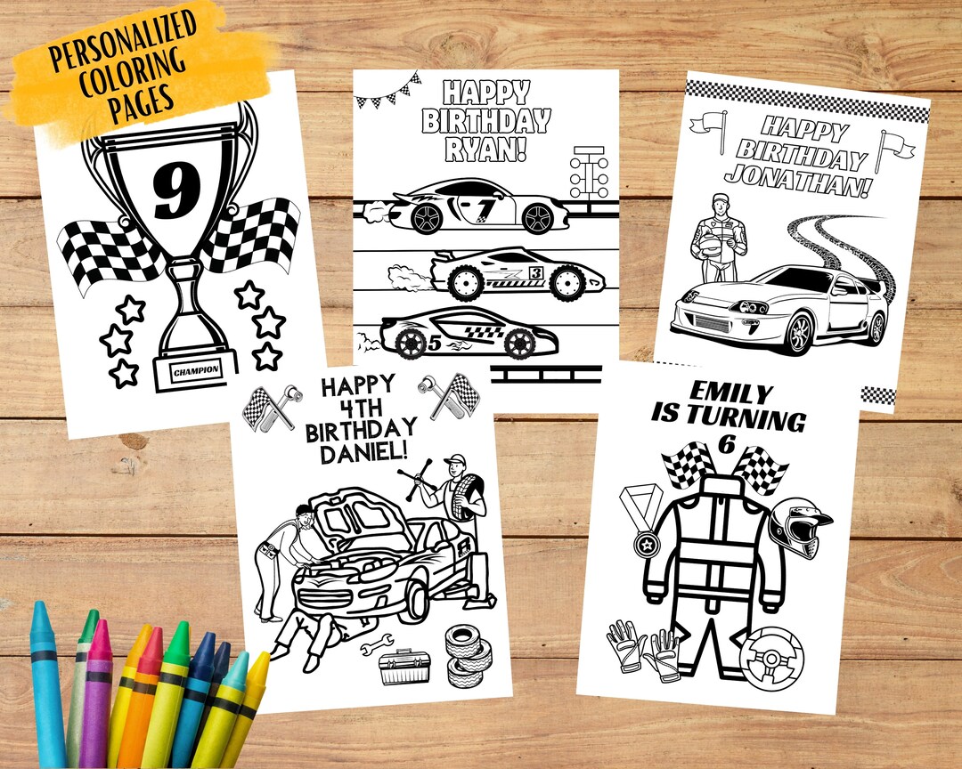 Race Car Birthday Party, Race Car Coloring Page, Personalized Birthday ...