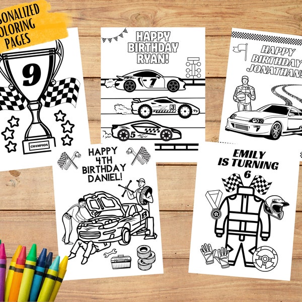 Race Car Birthday Party, Race Car Coloring Page, Personalized Birthday Coloring Sheet, Racing Themed Birthday Party Favor Printable Activity