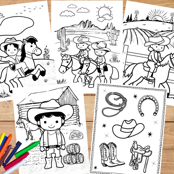 Wild West Coloring Pages, Cowboy Coloring Sheet, Printable Cowgirl Coloring Page, Western Themed Birthday Party, Cowboy Birthday Party Favor