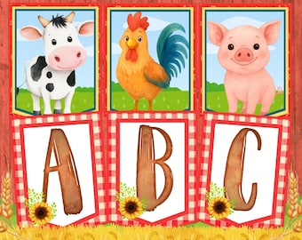 Farm Birthday Banner, Printable Barnyard Themed Party Decor, Digital Download