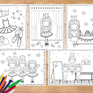 Disegni da colorare di danza classica: attività stampabile per feste con ballerine