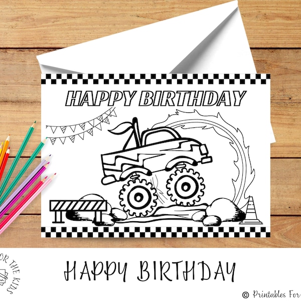 Monster Truck Card, Monster Truck Birthday Card, Printable Happy Birthday Card, Monster Truck Party Printable Card, Truck Birthday Card