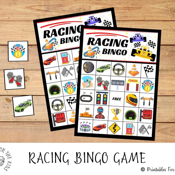 Racing Birthday Party, Race Car Bingo Game, Printable Party Games, Race Track Birthday, Kids Party Games